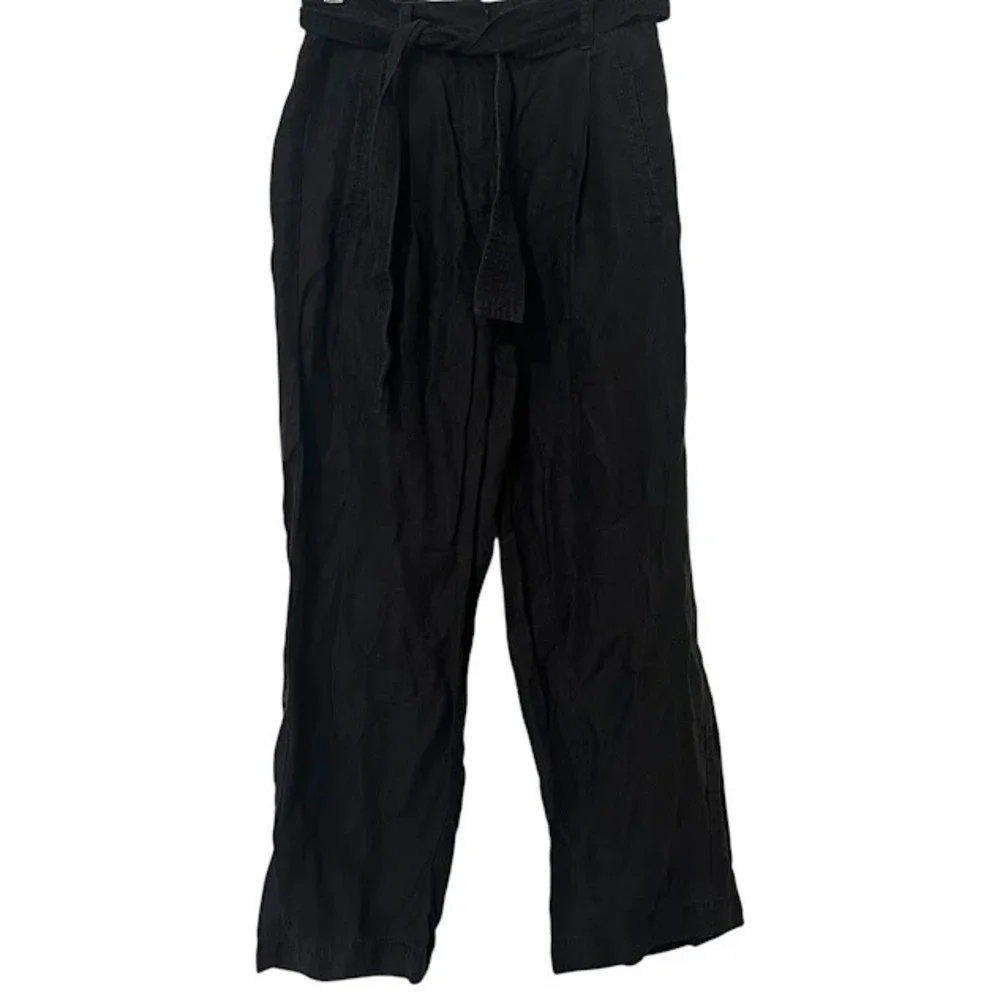 Aritzia Wilfred Black Linen Blend Allant Tie Front Wide Leg Ankle Pant Womens 00